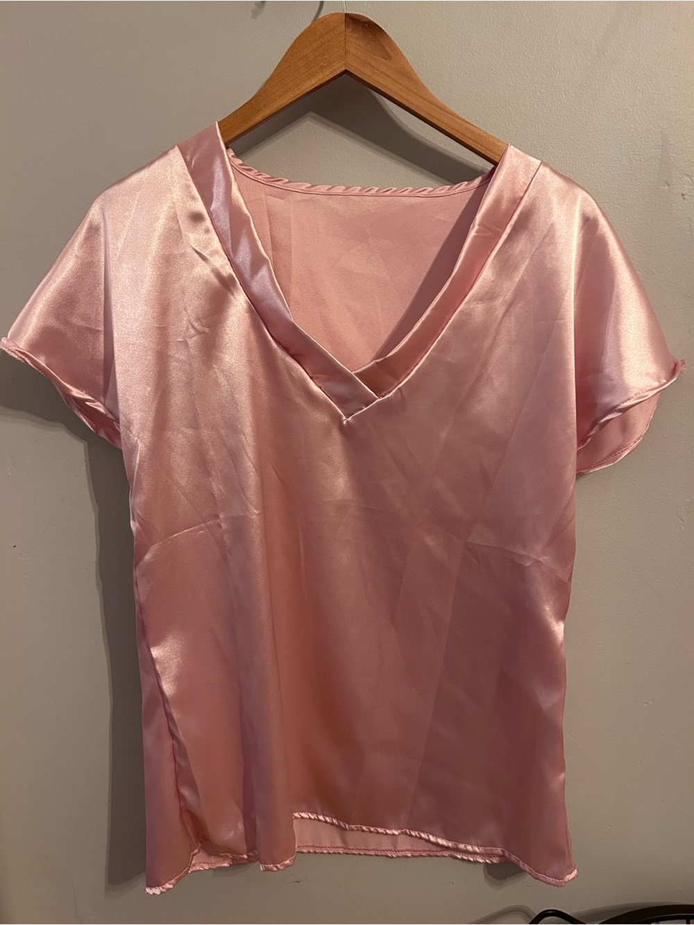 Silky V-Neck Blouse in Light Pink